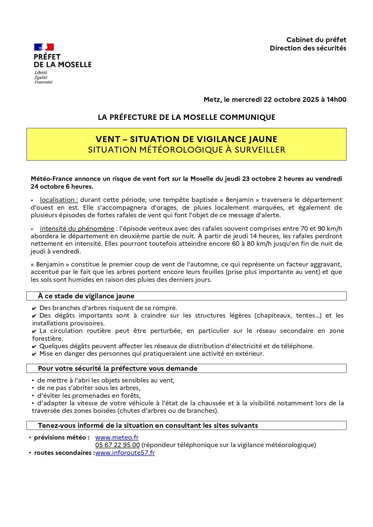 ALERTE JAUNE VENTS