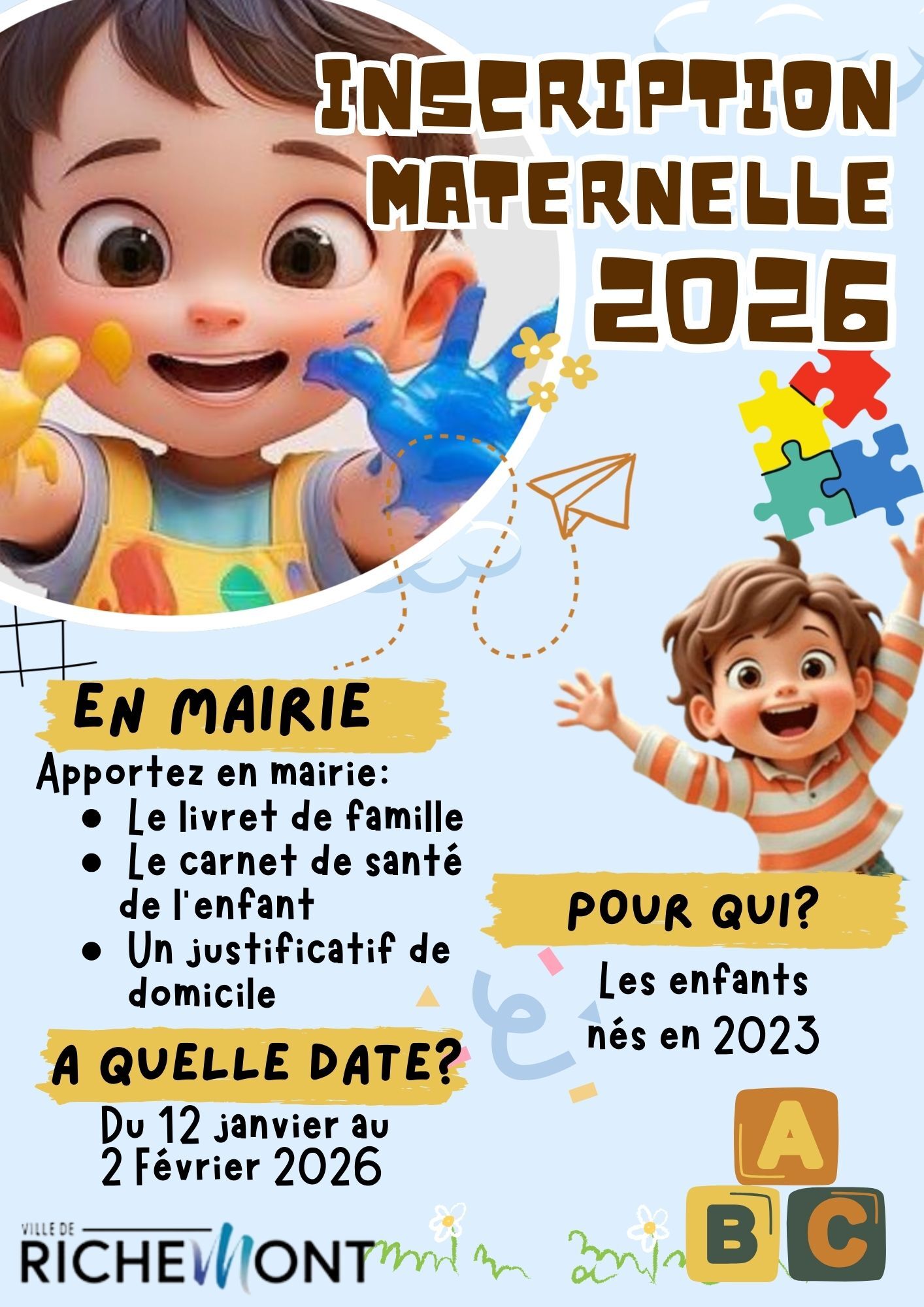 INSCRIPTION MATERNELLE 2026