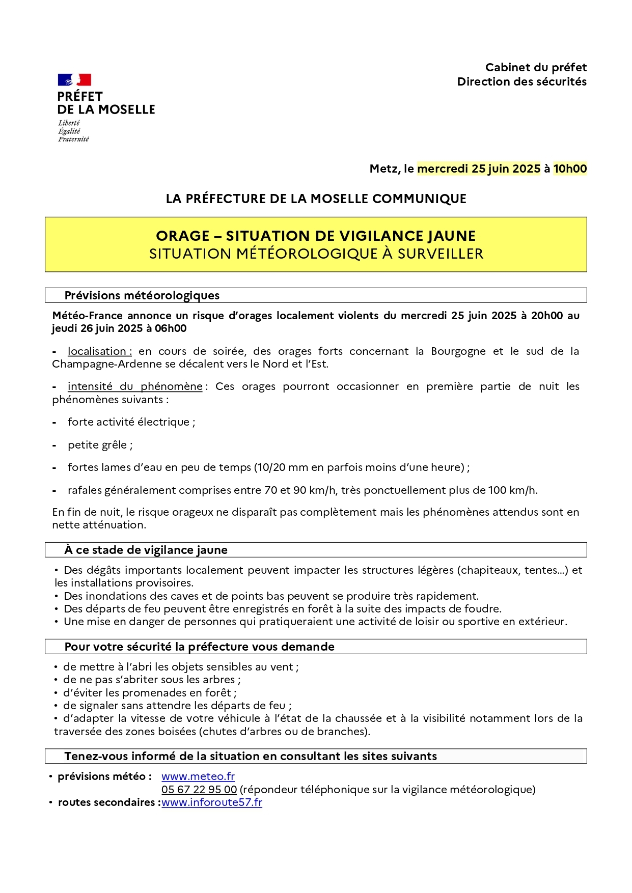 VIGILANCE JAUNE