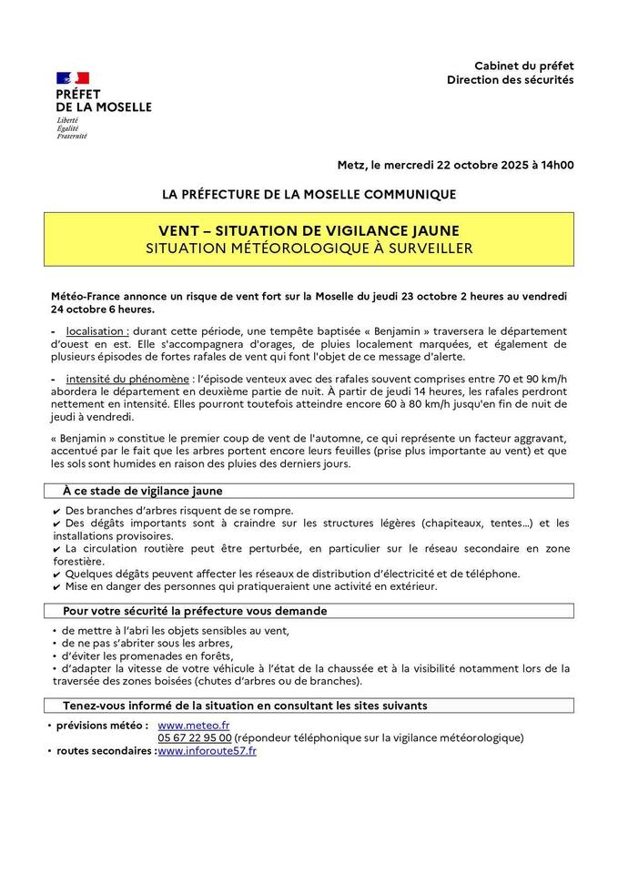 ALERTE JAUNE VENTS