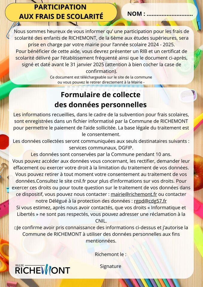 FRAIS DE SCOLARITÉ